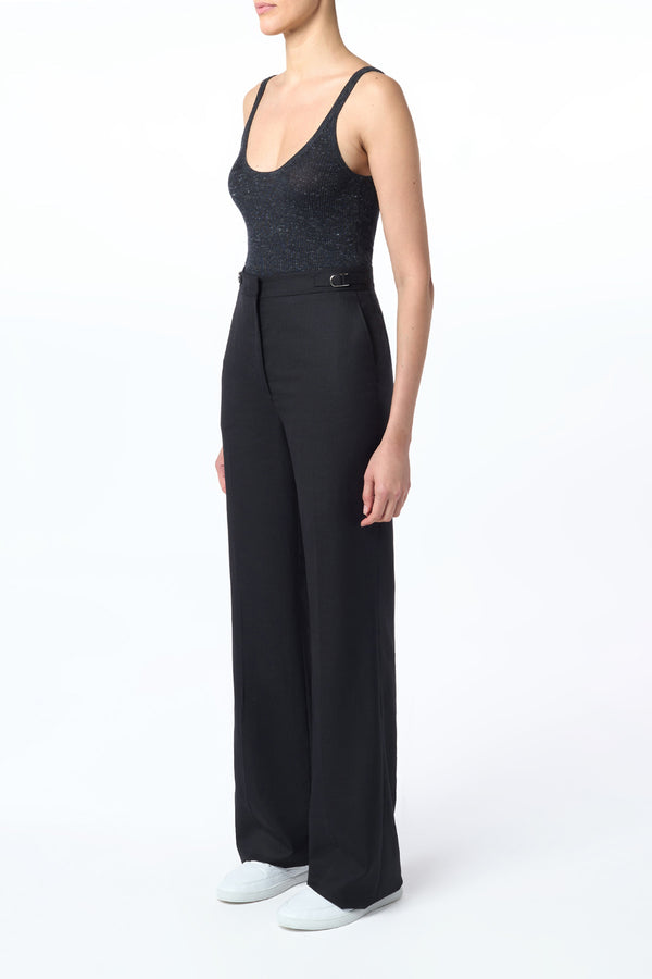 Gabriela Hearst Vesta Flared Pant In Black Virgin Wool Silk With Linen