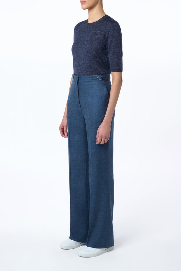 Gabriela Hearst Vesta Flared Pant In Denim Virgin Wool Silk With Linen