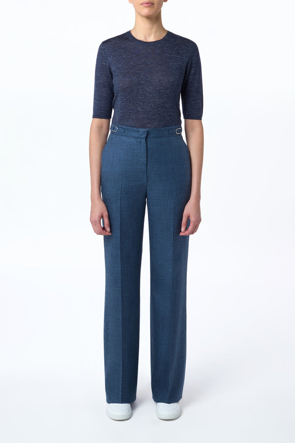 Gabriela Hearst Vesta Flared Pant In Denim Virgin Wool Silk With Linen