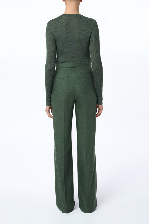 Gabriela Hearst Vesta Flared Pant In Olive Virgin Wool Silk With Linen
