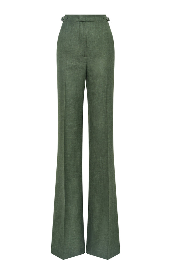 gabriela hearst Vesta Flared Pant in Olive Virgin Wool Silk with Linen