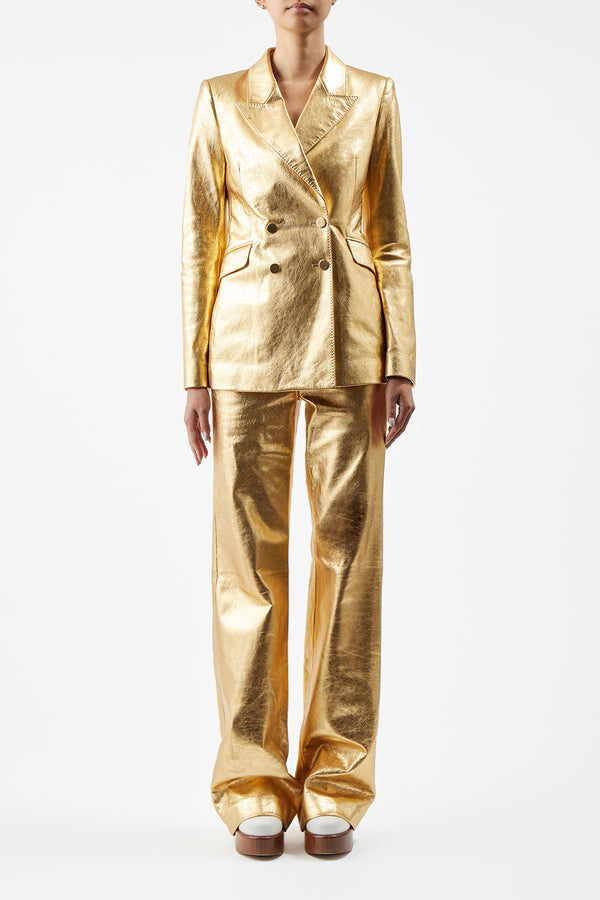 Gabriela Hearst Vesta Pant In Gold Metallic Nappa Leather