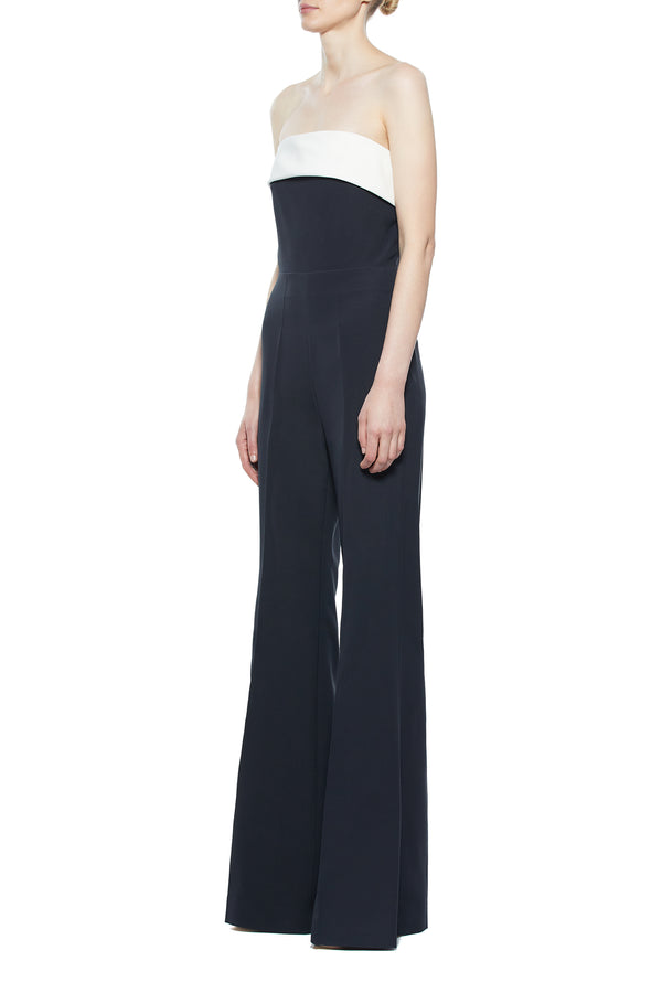 Gabriela Hearst Vicky Jumpsuit In Black & Ivory Silk Wool Cady