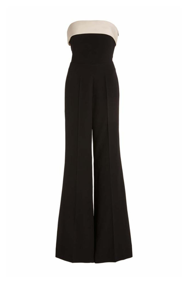 gabriela hearst Vicky Jumpsuit in Black & Ivory Silk Wool Cady