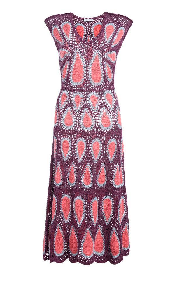 gabriela hearst Waldman Crochet Maxi Dress in Italian Plum Wool Cashmere