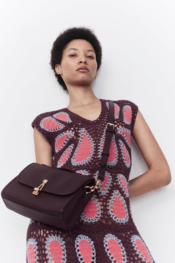 Gabriela Hearst Waldman Crochet Maxi Dress In Italian Plum Wool Cashmere