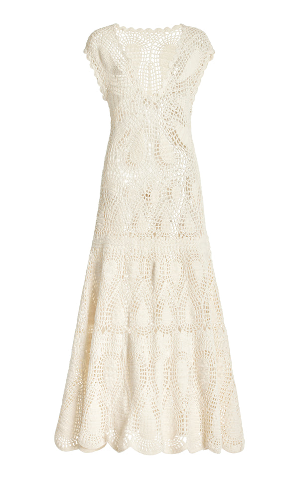 gabriela hearst Waldman Crochet Maxi Dress in Ivory Wool Cashmere