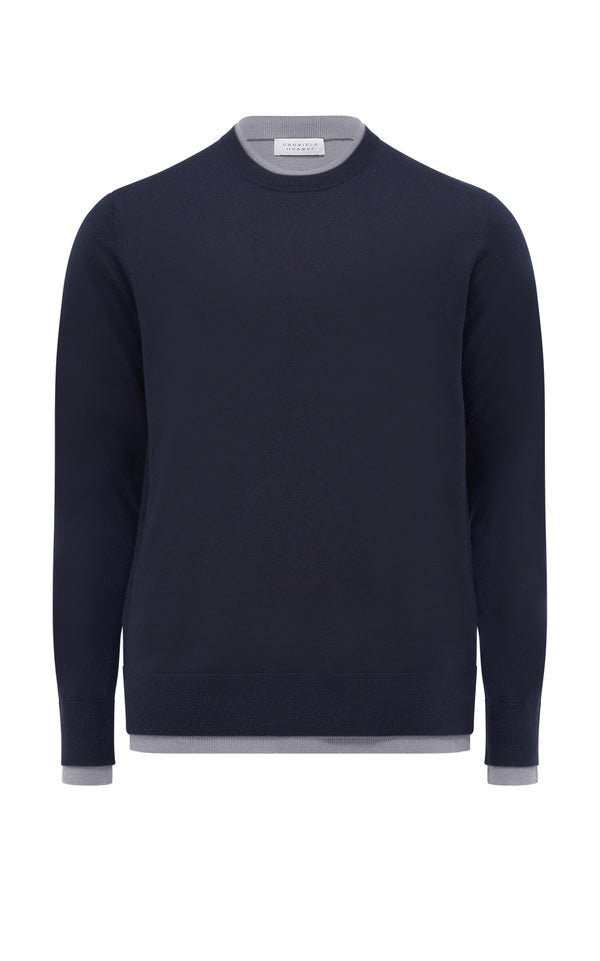 gabriela hearst Wells Knit Sweater in Dark Navy & Heather Grey Cashmere Silk