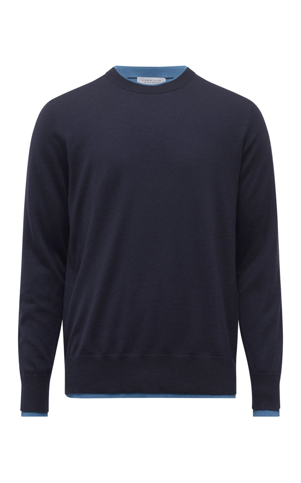 gabriela hearst Wells Knit Sweater in Dark Navy & Sky Cashmere Silk