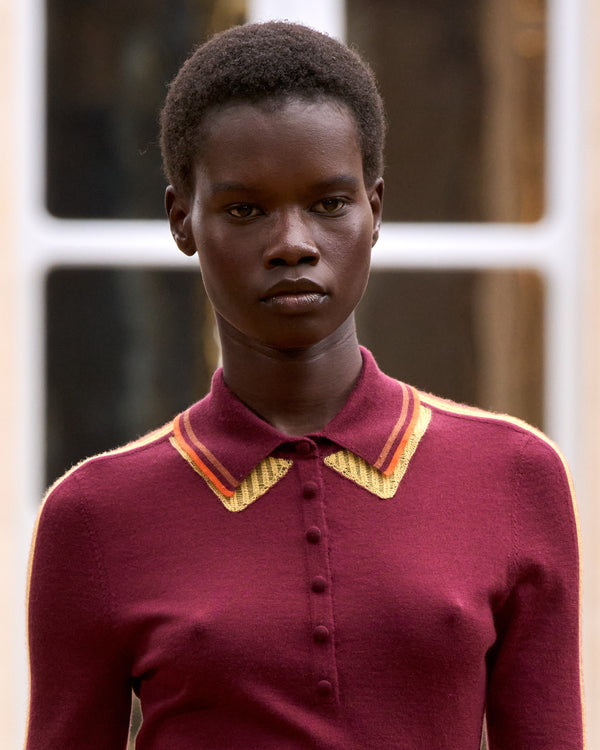 Gabriela Hearst Wendelyn Knit Short Sleeve Polo In Merlot Multi Cashmere Silk