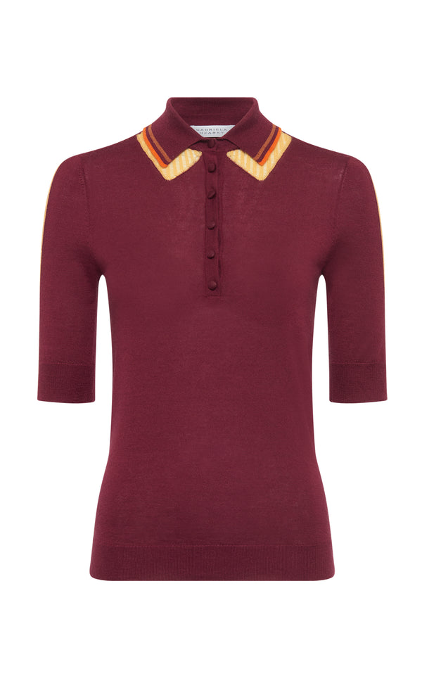gabriela hearst Wendelyn Knit Short Sleeve Polo in Merlot Multi Cashmere Silk
