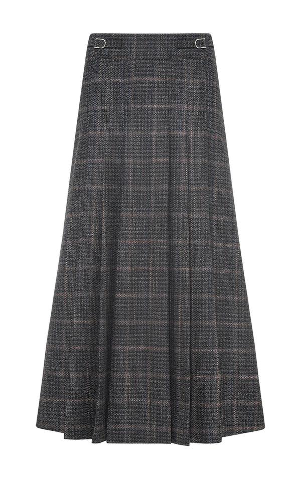 gabriela hearst Wesley Midi Skirt in Charcoal Wool Silk Clubcheck Plaid