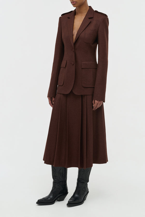 Gabriela Hearst Wesley Pleated Midi Skirt In Burnt Sienna Wool Cashmere Flannel