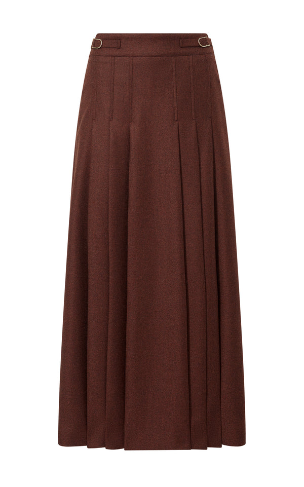 gabriela hearst Wesley Pleated Midi Skirt in Burnt Sienna Wool Cashmere Flannel