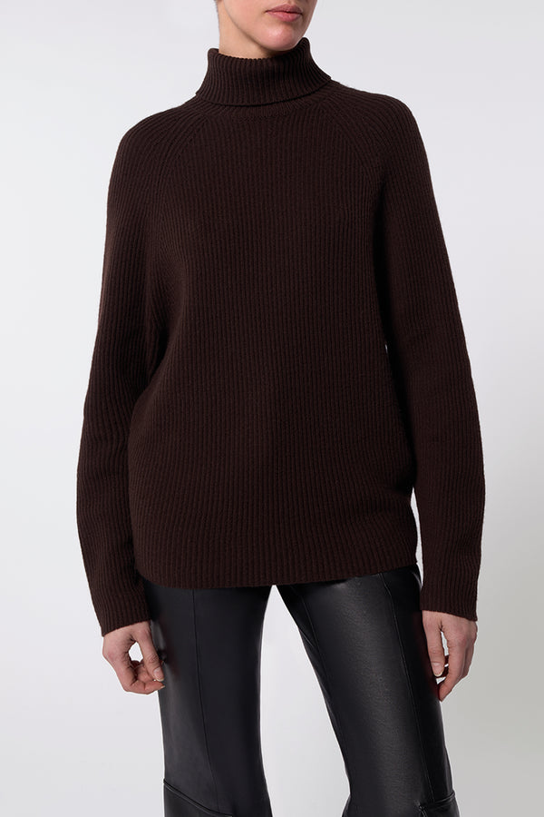 Gabriela Hearst Wigman Knit Turtleneck Sweater In Chocolate Cashmere