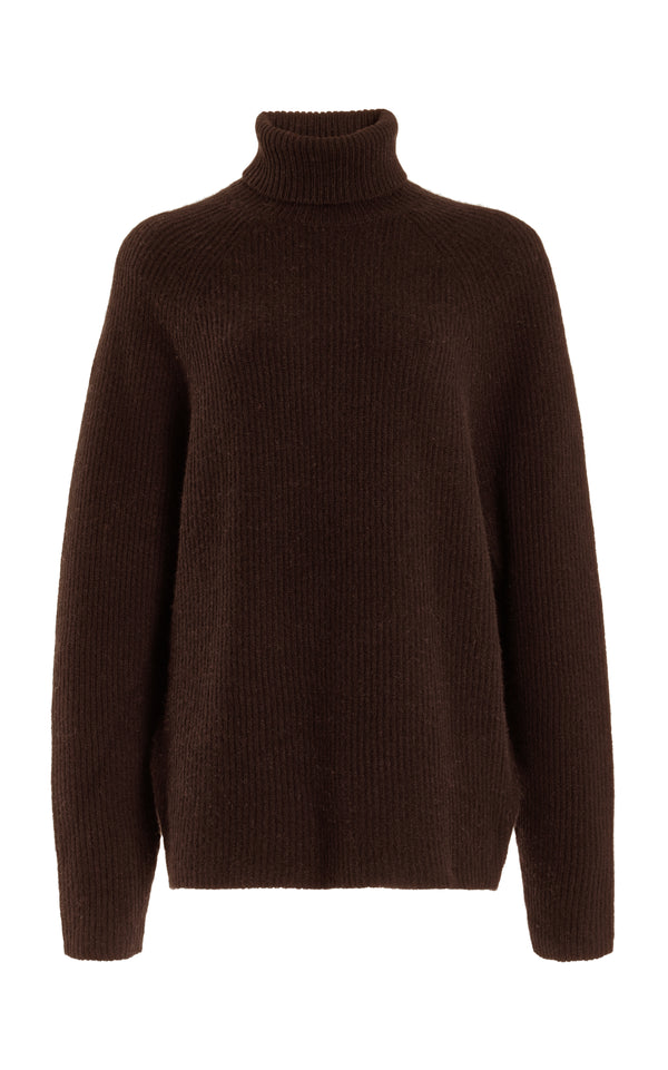 gabriela hearst Wigman Knit Turtleneck Sweater in Chocolate Cashmere