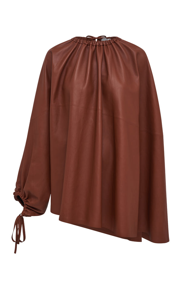gabriela hearst Wilmer Pleated Cape Top In Cognac Soft Leather