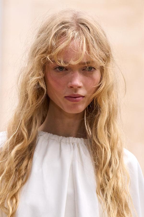 Gabriela Hearst Wilmer Pleated Cape Top In Ivory Soft Leather