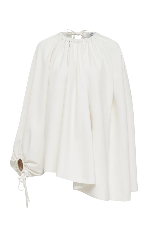 gabriela hearst Wilmer Pleated Cape Top In Ivory Soft Leather