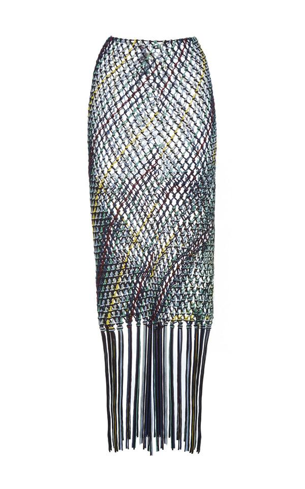 gabriela hearst Zana Fringe Macrame Maxi Skirt in Black Multi Silk
