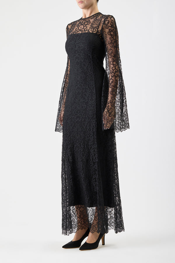 Gabriela Hearst Zimmer Sheer Maxi Dress With Slip In Black Silk Lace