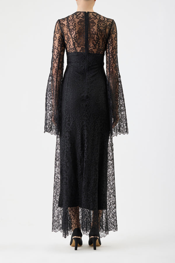 Gabriela Hearst Zimmer Sheer Maxi Dress With Slip In Black Silk Lace