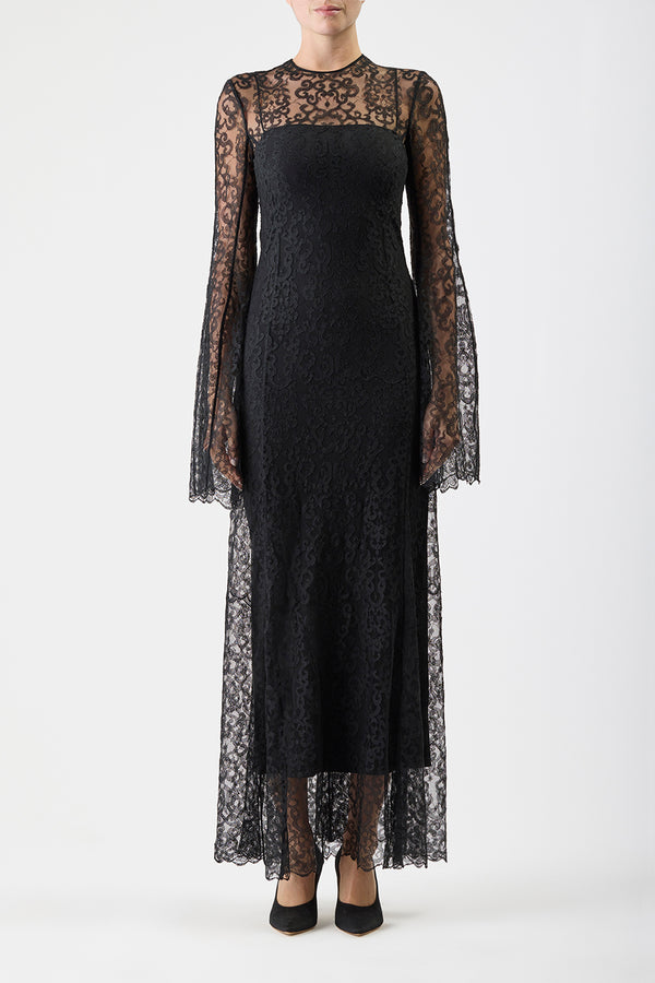 gabriela hearst Zimmer Sheer Maxi Dress with Slip in Black Silk Lace