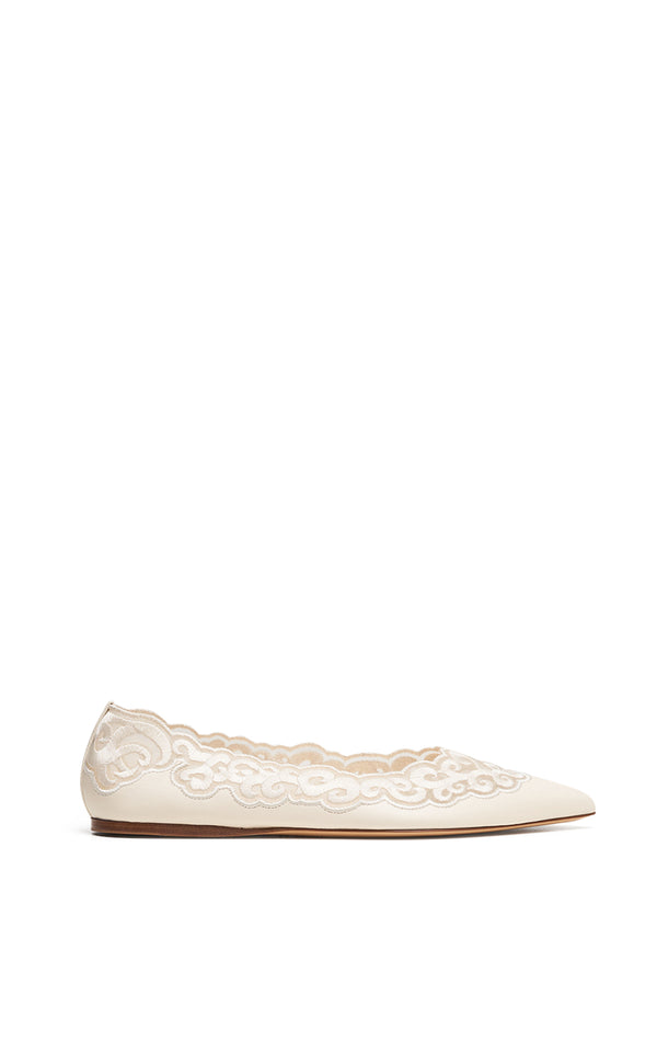 gabriela hearst Ziva Flat Shoe in Ivory Nappa Leather and Silk Lace